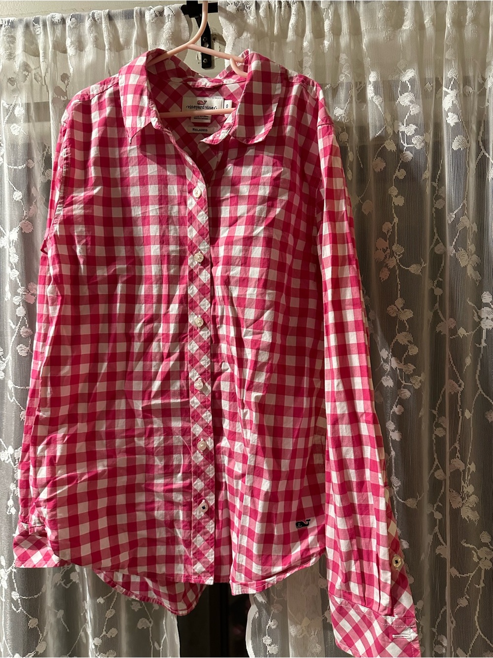 Vineyard Vines Hot Pink and White Gingham Relaxed Shirt